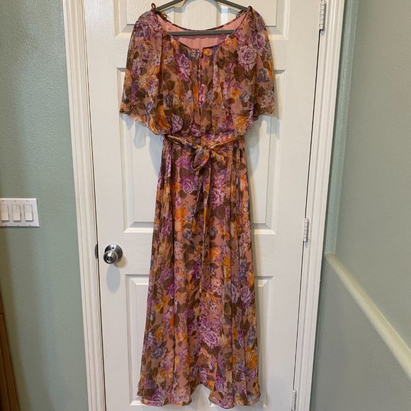 70's Vintage Handmade, Fully lined Chiffon & Taffeta floor length gown - Picture 3 of 9